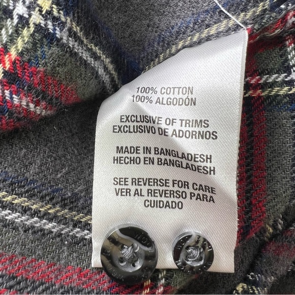 Woolrich Gray & Red Plaid Flannel 100% Cotton Long Sleeve Button Up Shirt XL - Picture 10 of 11